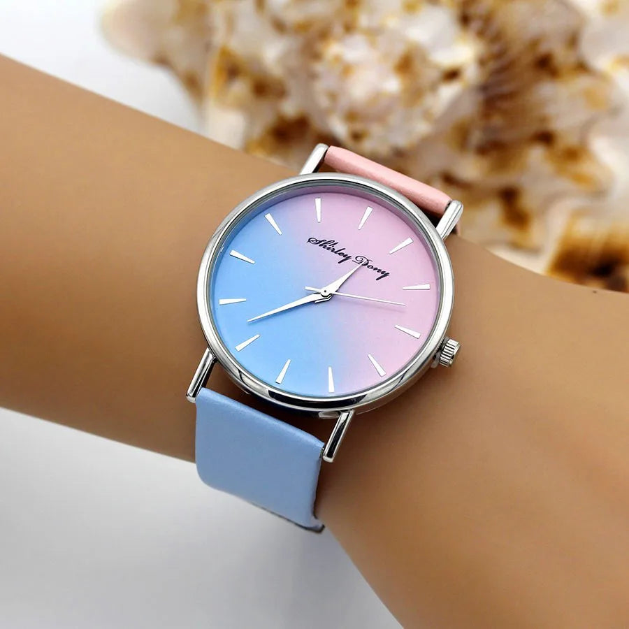 New Ladies Casual Gradient Ramp Clock 2 Color Watchstrap Luxury Women Watches Female Quartz Wristwatches Feminino Zegarek Damski