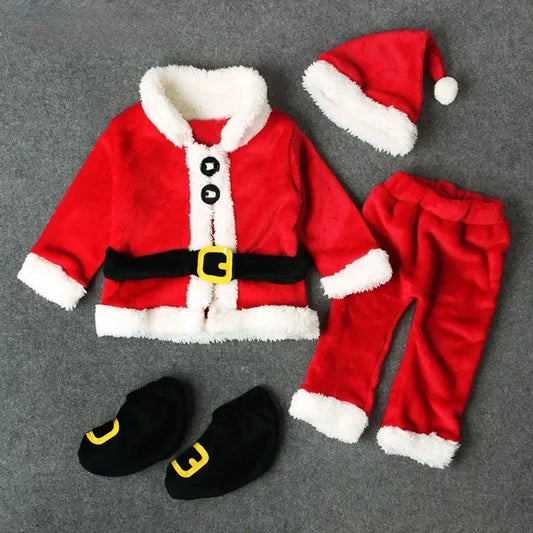 4PCS/3-24Months/Christmas Santa Claus Outfit Newborn Clothing Sets Winter Fleece Tops+Pants+Hats+Socks Baby Boys Clothes BC1035