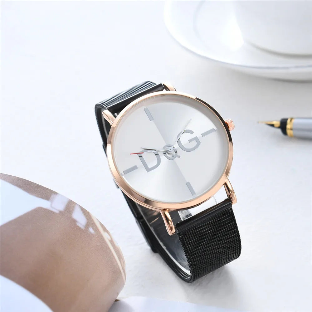 Simple Brand Lady Quartz Watch Luxury Ladies Glossy Scale Women Watches Fashion Silver Stainless Steel Mesh Belts Madam Gifts