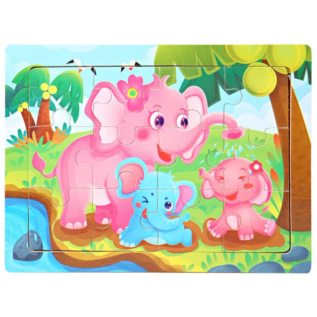 New 30 Pieces Wooden Puzzles Cartoon Animal Traffic Tangram Wood 3d Puzzle Montessori Educational Toys for Children Gifts