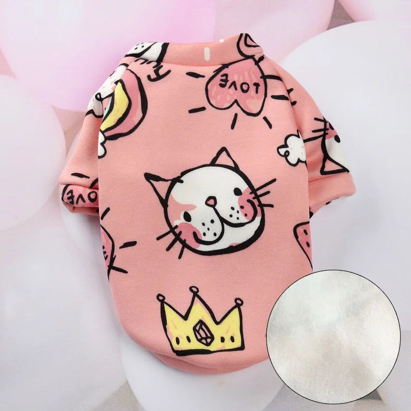 Cute Print Cat Clothes Suit Spring Autumn Warm Fleece Pet Cat Pullover for Cats Kedi Soft Kitten Sweater Sphynx Clothing Outfits