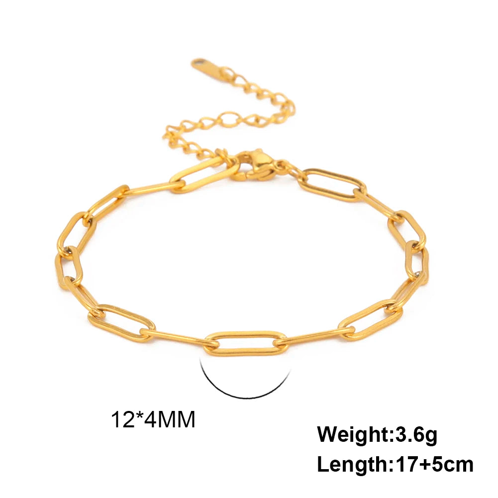 Simple Fashion Stainless Steel Gold Silver Color Bracelet Paper Clip Chain Bracelet for Women Men Christmas Gift