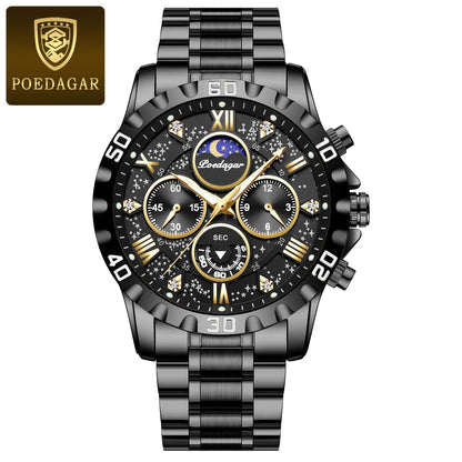 POEDAGAR Luxury Watch for Man Quartz Sports Men Watch Waterproof Luminous Stainless Steel Chronograph Men's Watches Clock Reloj