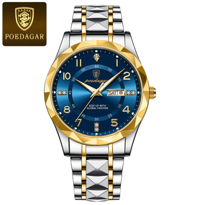 POEDAGAR Luxury Men Quartz Watch Waterproof Date Week Luminous Wristwatch Stainless Steel Men's Watches Male Clock Sports Reloj