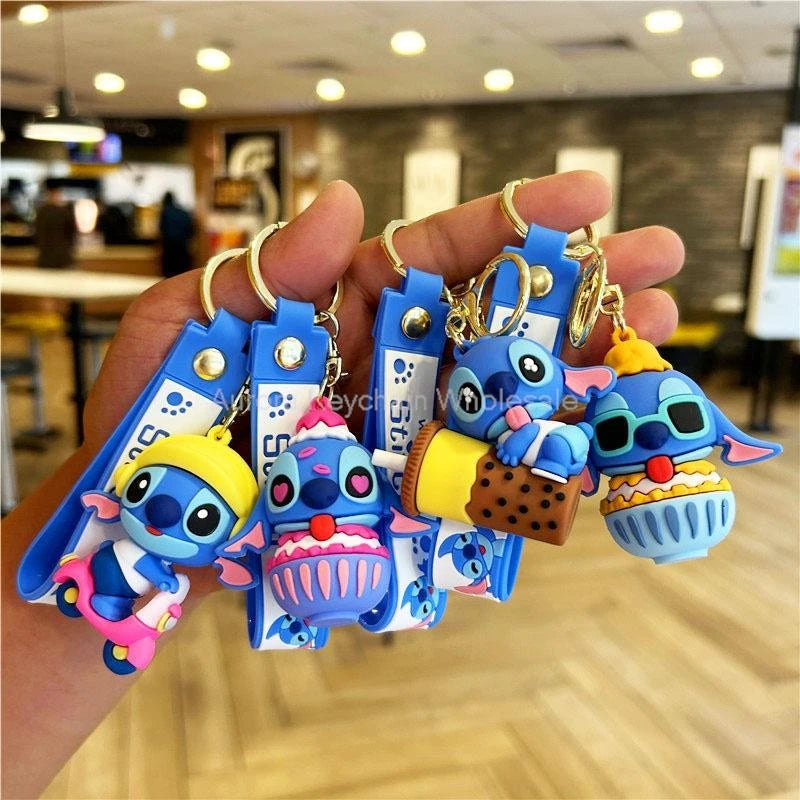 Anime Disney Keychain Cartoon Mickey Mouse Minnie Lilo & Stitch Cute Doll Keyring Ornament Key Chain Car Pendant Kids Gifts