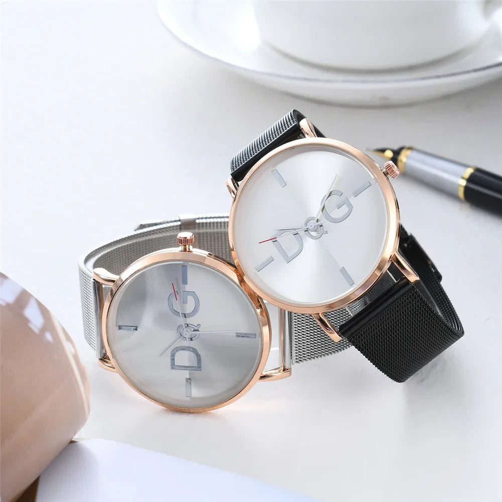 Simple Brand Lady Quartz Watch Luxury Ladies Glossy Scale Women Watches Fashion Silver Stainless Steel Mesh Belts Madam Gifts