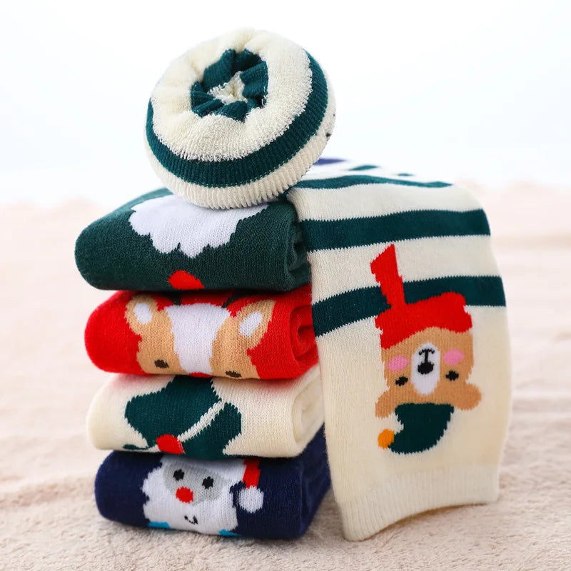 5Pairs 1-16Years Children Winter Ultra Thick Terry Socks Christmas Elements Soft And Delicate High Elasticity Stitch Socks Cool