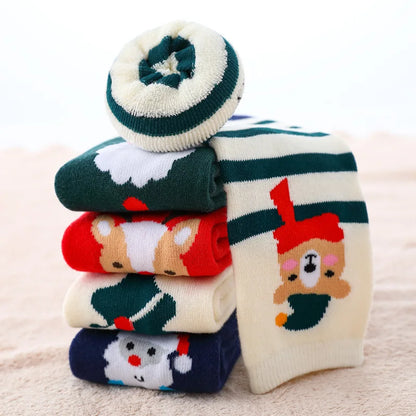 5Pairs 1-16Years Children Winter Ultra Thick Terry Socks Christmas Elements Soft And Delicate High Elasticity Stitch Socks Cool