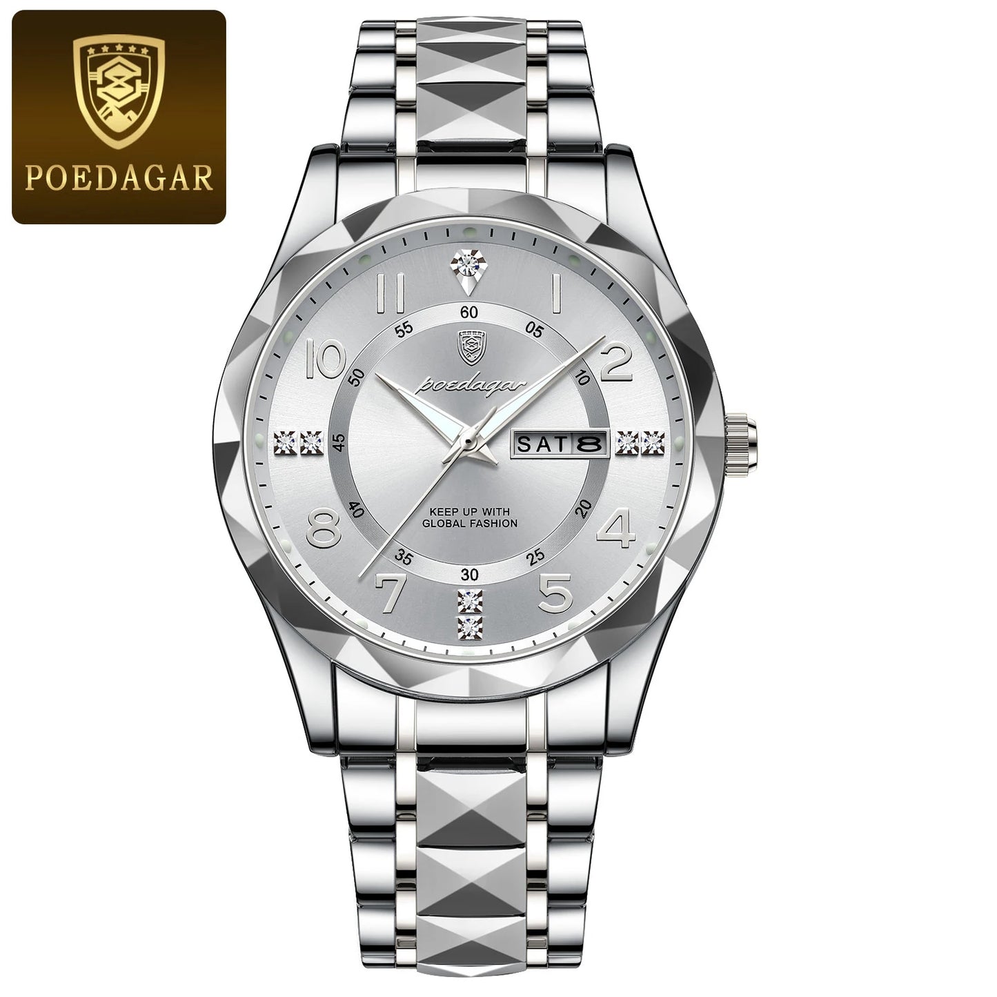 POEDAGAR Luxury Men Quartz Watch Waterproof Date Week Luminous Wristwatch Stainless Steel Men's Watches Male Clock Sports Reloj