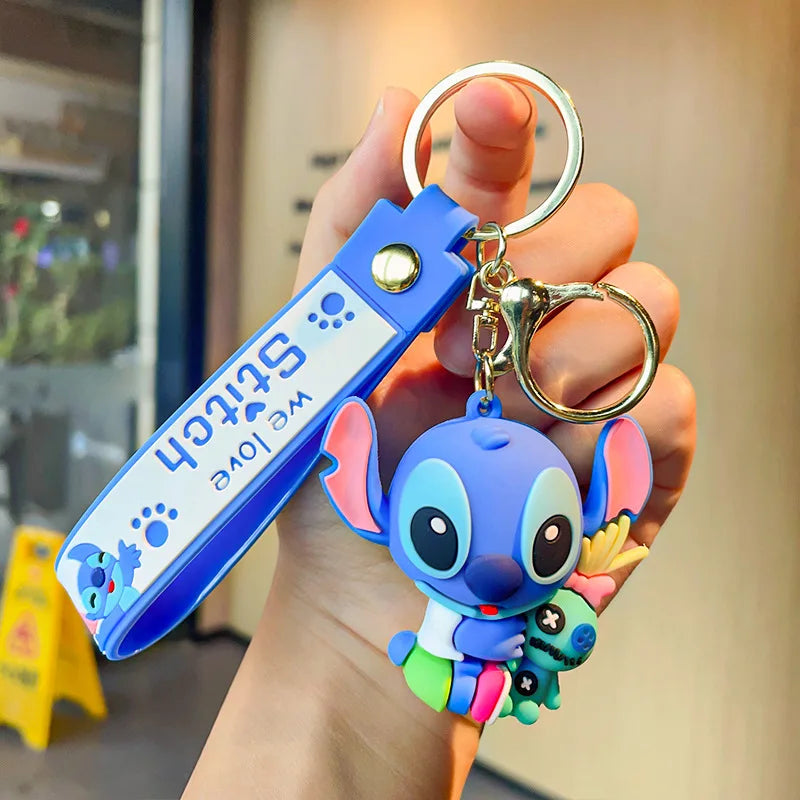 Anime Disney Keychain Cartoon Mickey Mouse Minnie Lilo & Stitch Cute Doll Keyring Ornament Key Chain Car Pendant Kids Gifts