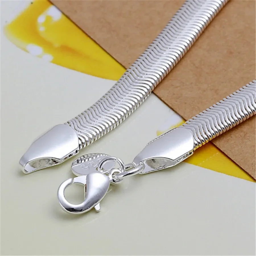 Silver 925 Plated Jewelry Simple 6MM Flat Snake Bracelets New Women Lady High 925quality Fashion Christmas Gifts H164