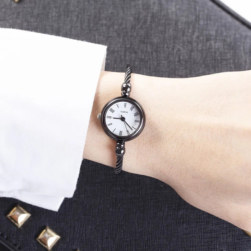 YIKAZE Small Gold Bangle Bracelet Luxury Watch Stainless Steel Retro Ladies Quartz Wristwatch Fashion Casual Thin Chain Watches