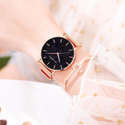 Luxury Top Brand Watches for Women Fashion Starry Sky Ladies Quartz Wristwatch Steel Mesh Strap Simple Elegant Women Watches