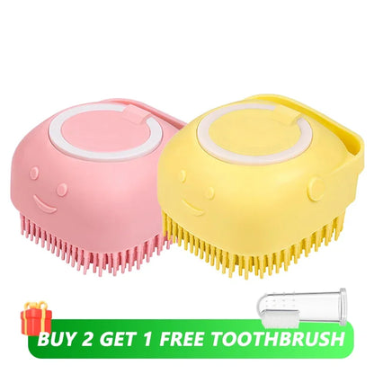 Dog Bathing Brush Pet Massage Brush Shampoo Dispenser Soft Silicone Brush Rubber Bristle for Dogs and Cats Shower Grooming Tool