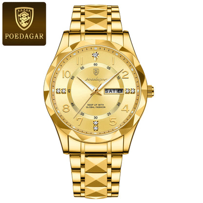 POEDAGAR Luxury Men Quartz Watch Waterproof Date Week Luminous Wristwatch Stainless Steel Men's Watches Male Clock Sports Reloj