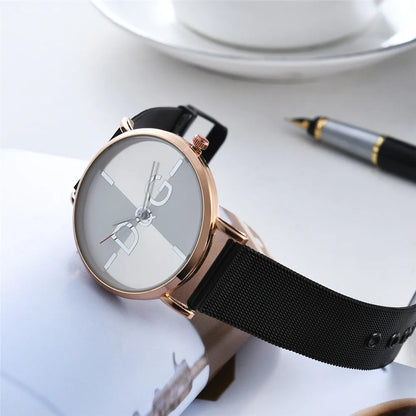 Simple Brand Lady Quartz Watch Luxury Ladies Glossy Scale Women Watches Fashion Silver Stainless Steel Mesh Belts Madam Gifts