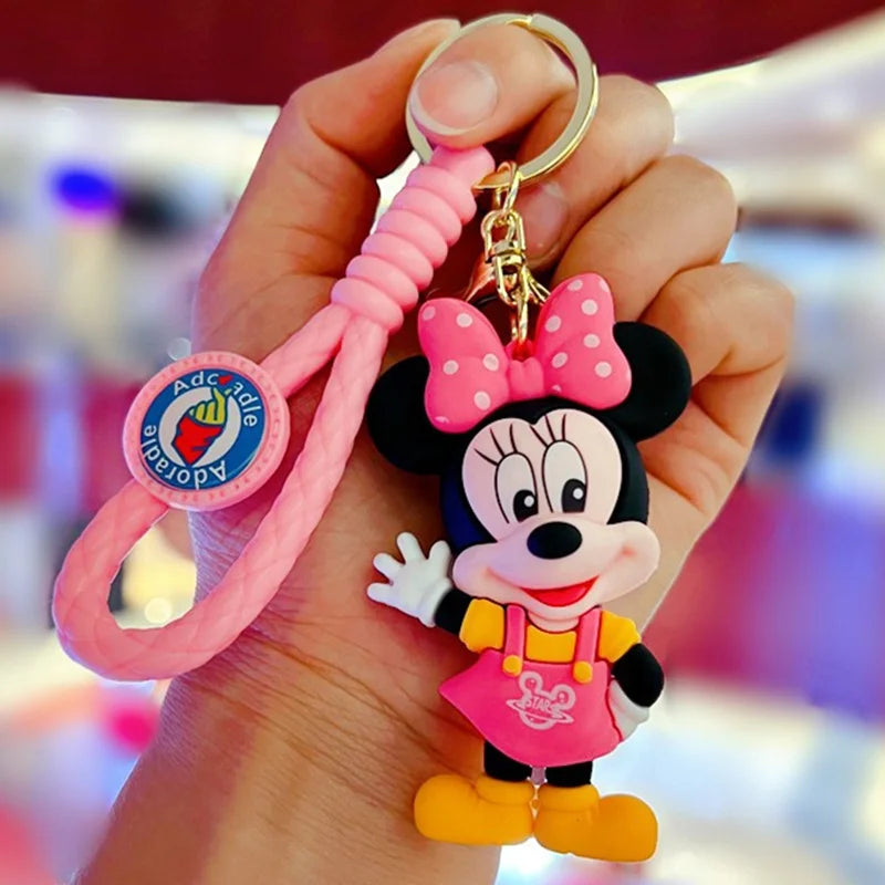 Anime Disney Keychain Cartoon Mickey Mouse Minnie Lilo & Stitch Cute Doll Keyring Ornament Key Chain Car Pendant Kids Gifts