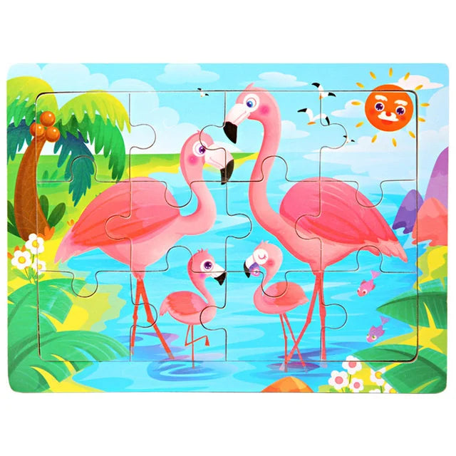 New 30 Pieces Wooden Puzzles Cartoon Animal Traffic Tangram Wood 3d Puzzle Montessori Educational Toys for Children Gifts