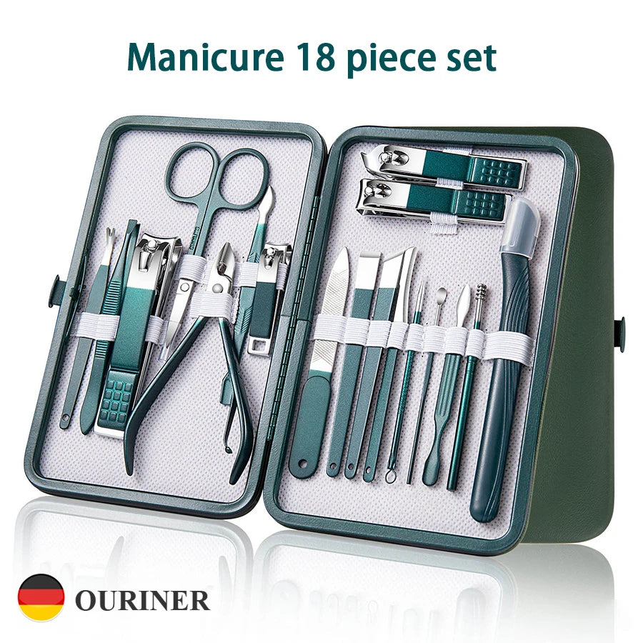 7-18 Pcs Manicure Set Nail Clippers Kit Professional Stainless Steel Nail Care Tools with Leather Travel Case For Man and Women