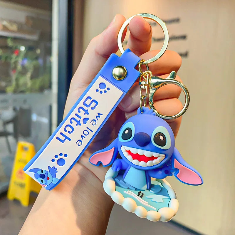 Anime Disney Keychain Cartoon Mickey Mouse Minnie Lilo & Stitch Cute Doll Keyring Ornament Key Chain Car Pendant Kids Gifts