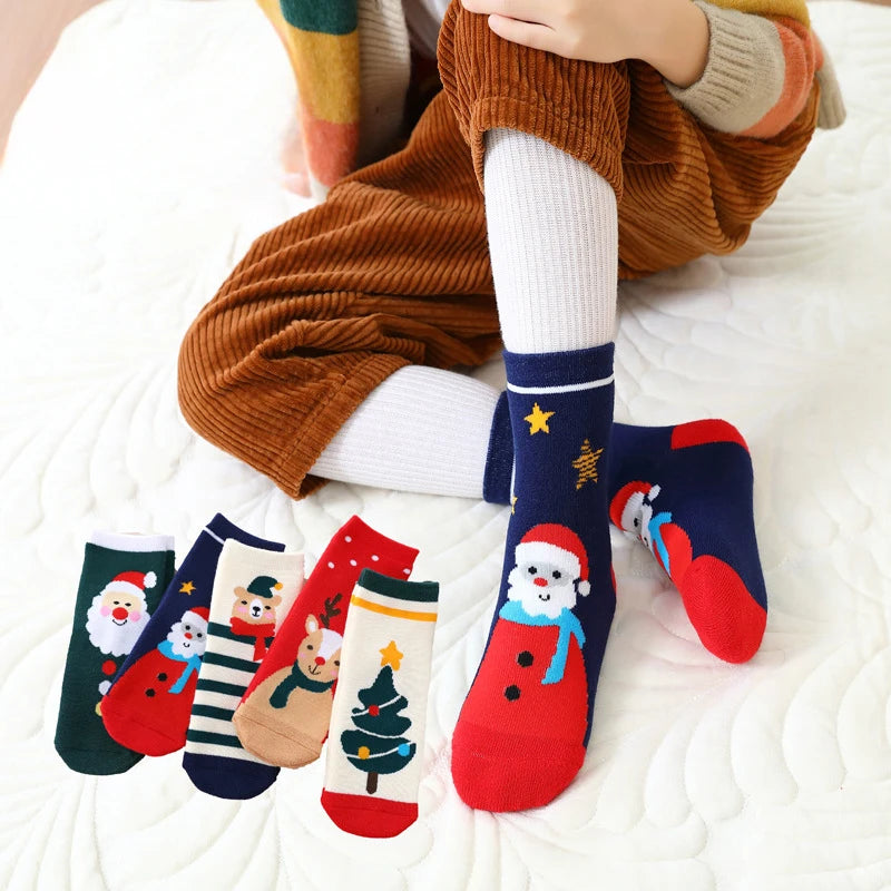 5Pairs 1-16Years Children Winter Ultra Thick Terry Socks Christmas Elements Soft And Delicate High Elasticity Stitch Socks Cool