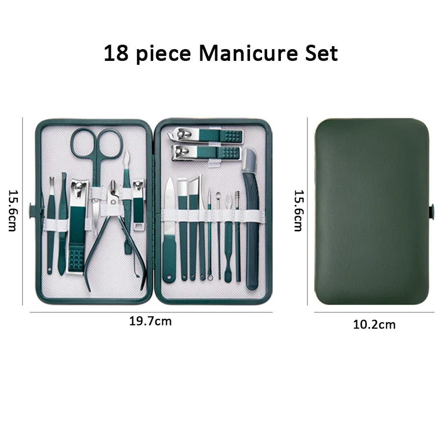 7-18 Pcs Manicure Set Nail Clippers Kit Professional Stainless Steel Nail Care Tools with Leather Travel Case For Man and Women