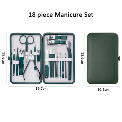 7-18 Pcs Manicure Set Nail Clippers Kit Professional Stainless Steel Nail Care Tools with Leather Travel Case For Man and Women