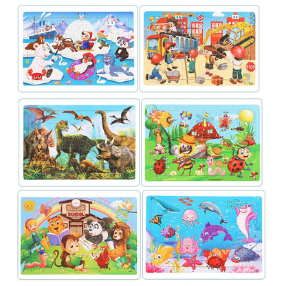 New 30 Pieces Wooden Puzzles Cartoon Animal Traffic Tangram Wood 3d Puzzle Montessori Educational Toys for Children Gifts