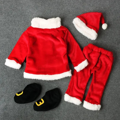 4PCS/3-24Months/Christmas Santa Claus Outfit Newborn Clothing Sets Winter Fleece Tops+Pants+Hats+Socks Baby Boys Clothes BC1035