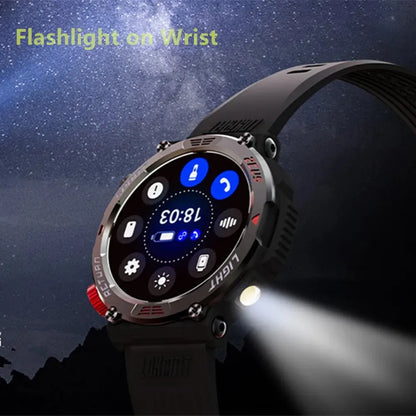 LOKMAT ZEUS 5 PRO Flashlight Fitness Smart Watch Bluetooth Calls Multi Sport Mode Compass Waterproof Outdoor Rugged Smartwatches