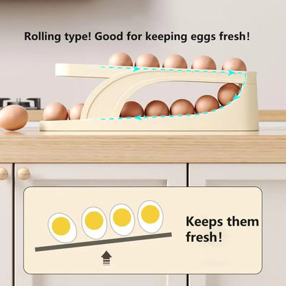 New Automatic Rolling Double-layer Egg Dispenser, Egg Holder Dispenser for Refrigerator, Holds 15 Eggs, Space-Saving Egg Storage