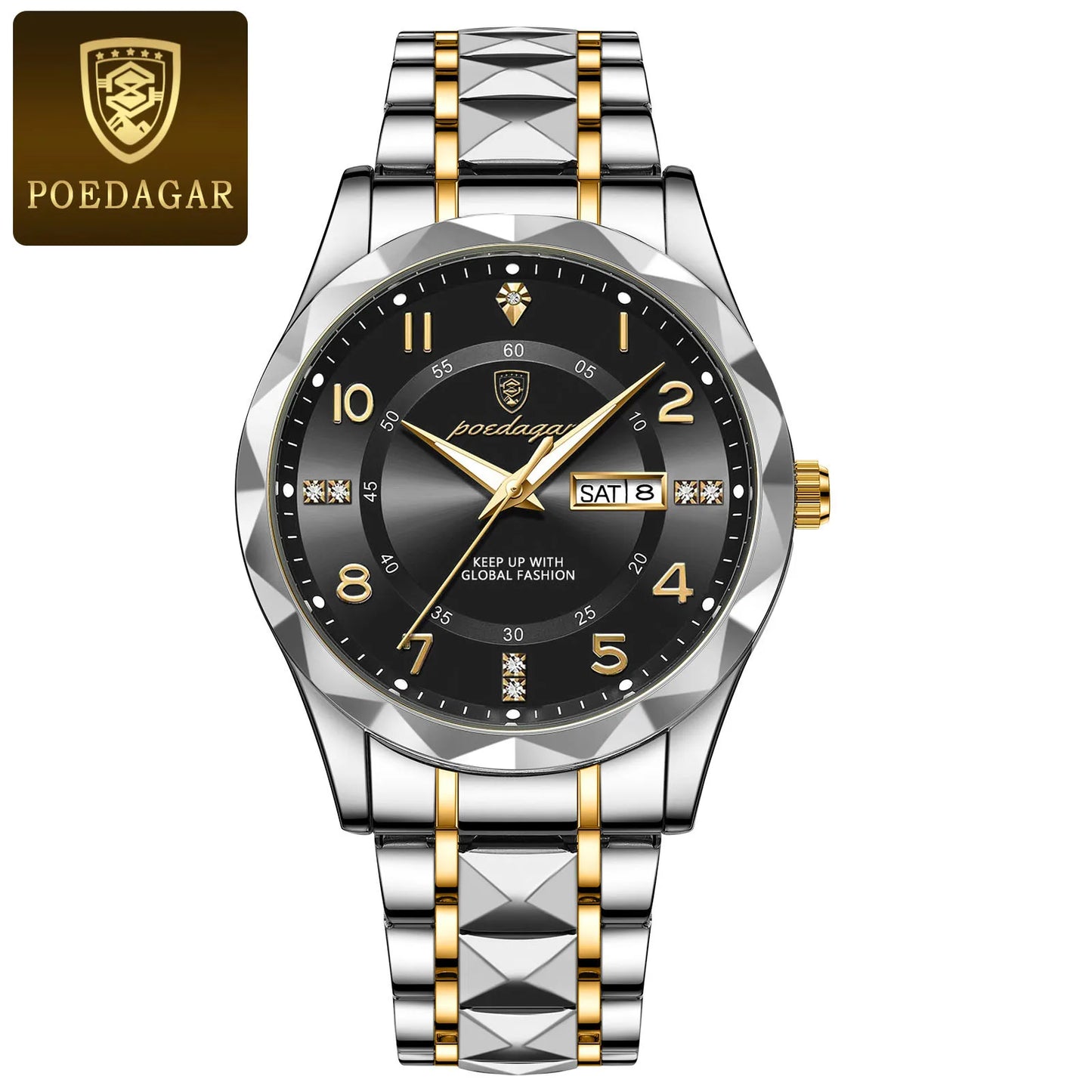 POEDAGAR Luxury Men Quartz Watch Waterproof Date Week Luminous Wristwatch Stainless Steel Men's Watches Male Clock Sports Reloj