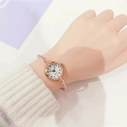 YIKAZE Small Gold Bangle Bracelet Luxury Watch Stainless Steel Retro Ladies Quartz Wristwatch Fashion Casual Thin Chain Watches