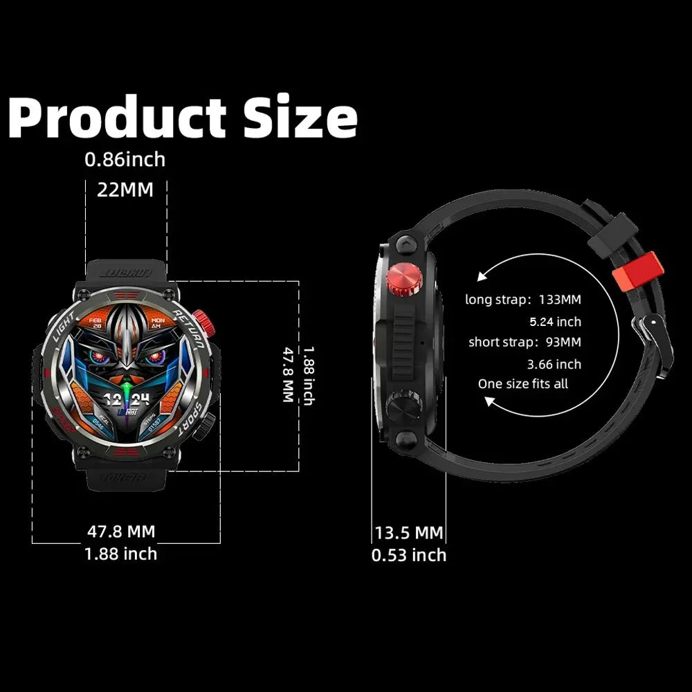 LOKMAT ZEUS 5 PRO Flashlight Fitness Smart Watch Bluetooth Calls Multi Sport Mode Compass Waterproof Outdoor Rugged Smartwatches