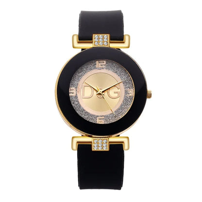 Luxury TOP DQG Brand Ladies Watch White Silicone Diamond Letter Waterproof Digital Quartz Wrist Watches For Women Montre Femme